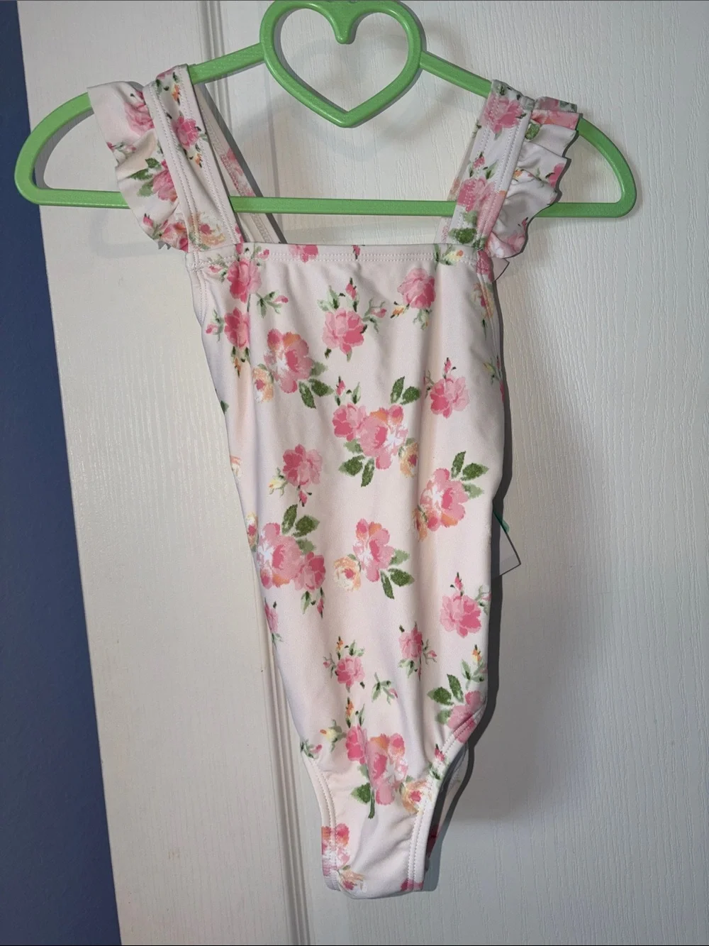 Copper Key Girls White Floral One-Piece Swimsuit with Pink Roses